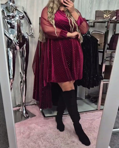 Elegant Long-Sleeved Patchwork Dress